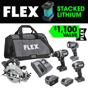 FLEX 24-volt 4-Tool Brushless Power Tool Combo Kit with Soft Case (2-Batteries Included and Charger Included)