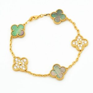 CLOVER BRACELET 5 MOTIFS MOP AND DIAMOND