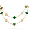 CLOVER 20 MOTIFS MALACHITE DIAMOND GOLD NECKLACE
