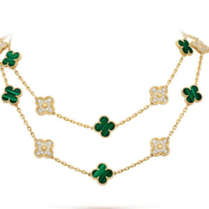 CLOVER 20 MOTIFS MALACHITE DIAMOND GOLD NECKLACE