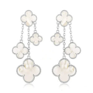 CLOVER EARRINGS WHITE MOP 4 MOTIFS SILVER